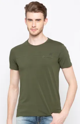 Spykar Dark Olive Solid Slim Fit Men T-Shirts