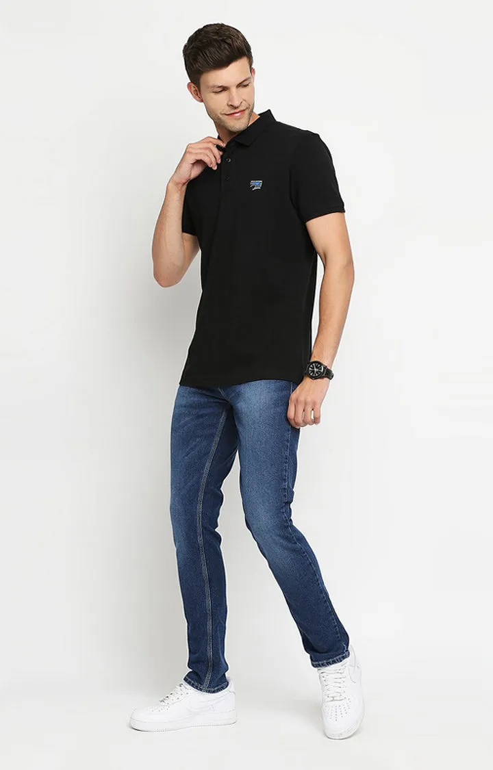 Spykar Men Black Cotton Printed Half Sleeve Polo T-Shirt