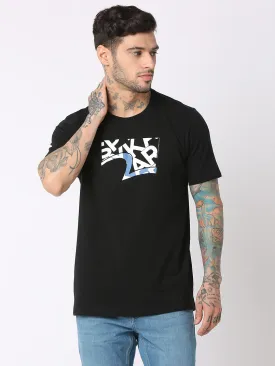 Spykar Men Black Cotton Regular Fit Round Neck Printed T-Shirt