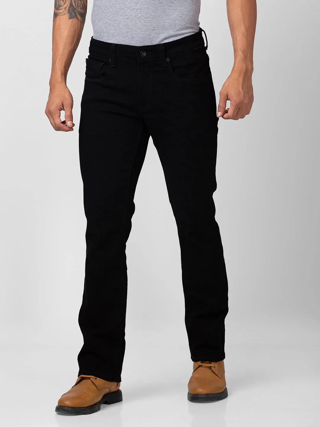 Spykar Men Black Cotton Stretch Comfort Fit Regular Length Jeans (Rafter)