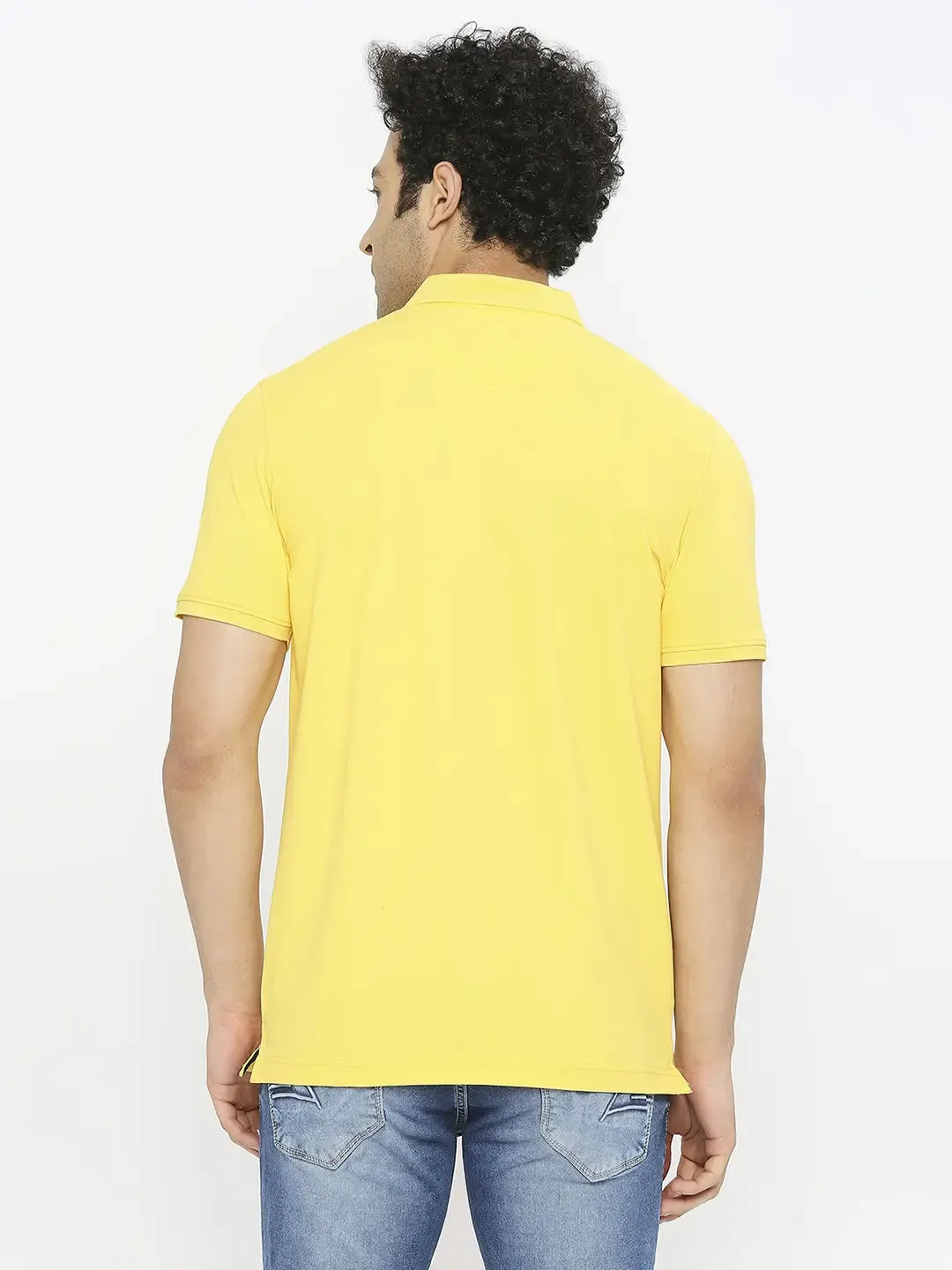 Spykar Men Chrome Yellow Blended Regular Fit Half Sleeve Plain Polo Tshirt