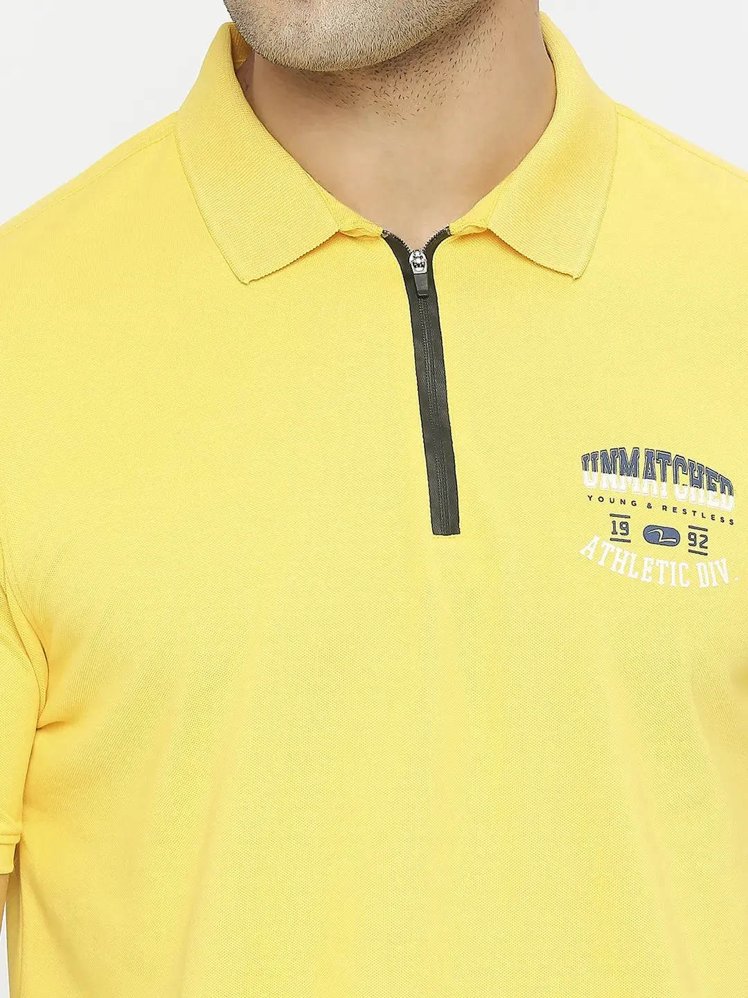 Spykar Men Chrome Yellow Blended Regular Fit Half Sleeve Plain Polo Tshirt