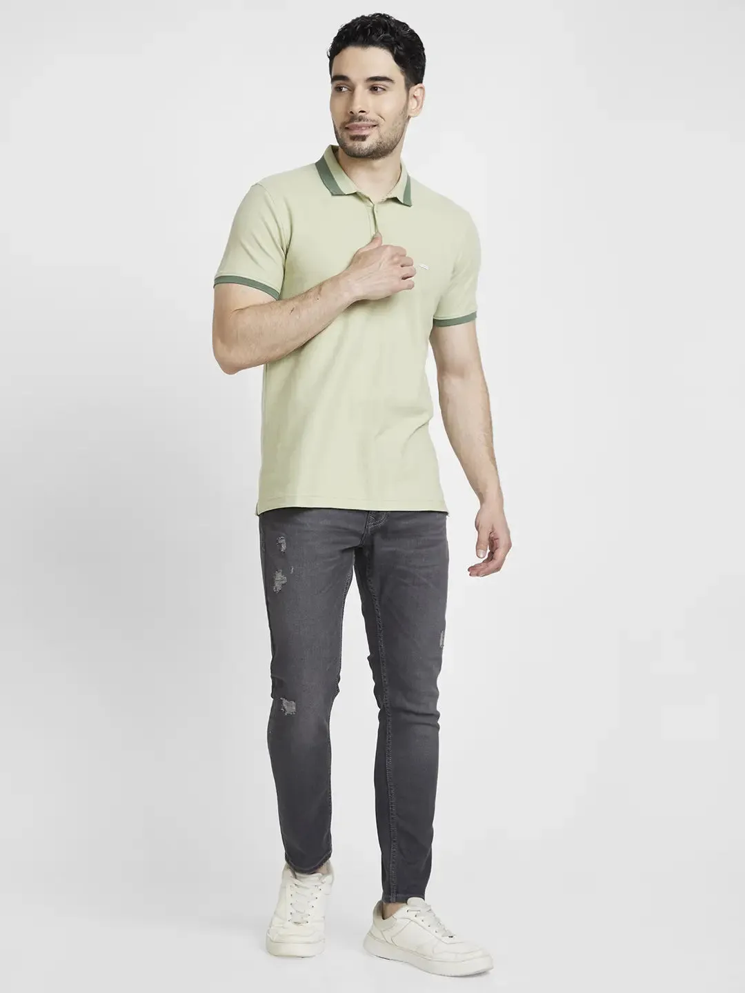 Spykar Men Grey Cotton Slim Fit Tapered Length Clean Look Mid Rise Jeans - (Kano)