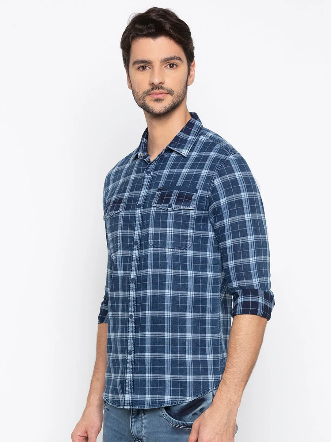 Spykar Men Indigo Cotton Slim Fit Shirt