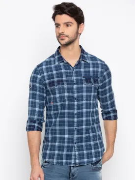 Spykar Men Indigo Cotton Slim Fit Shirt