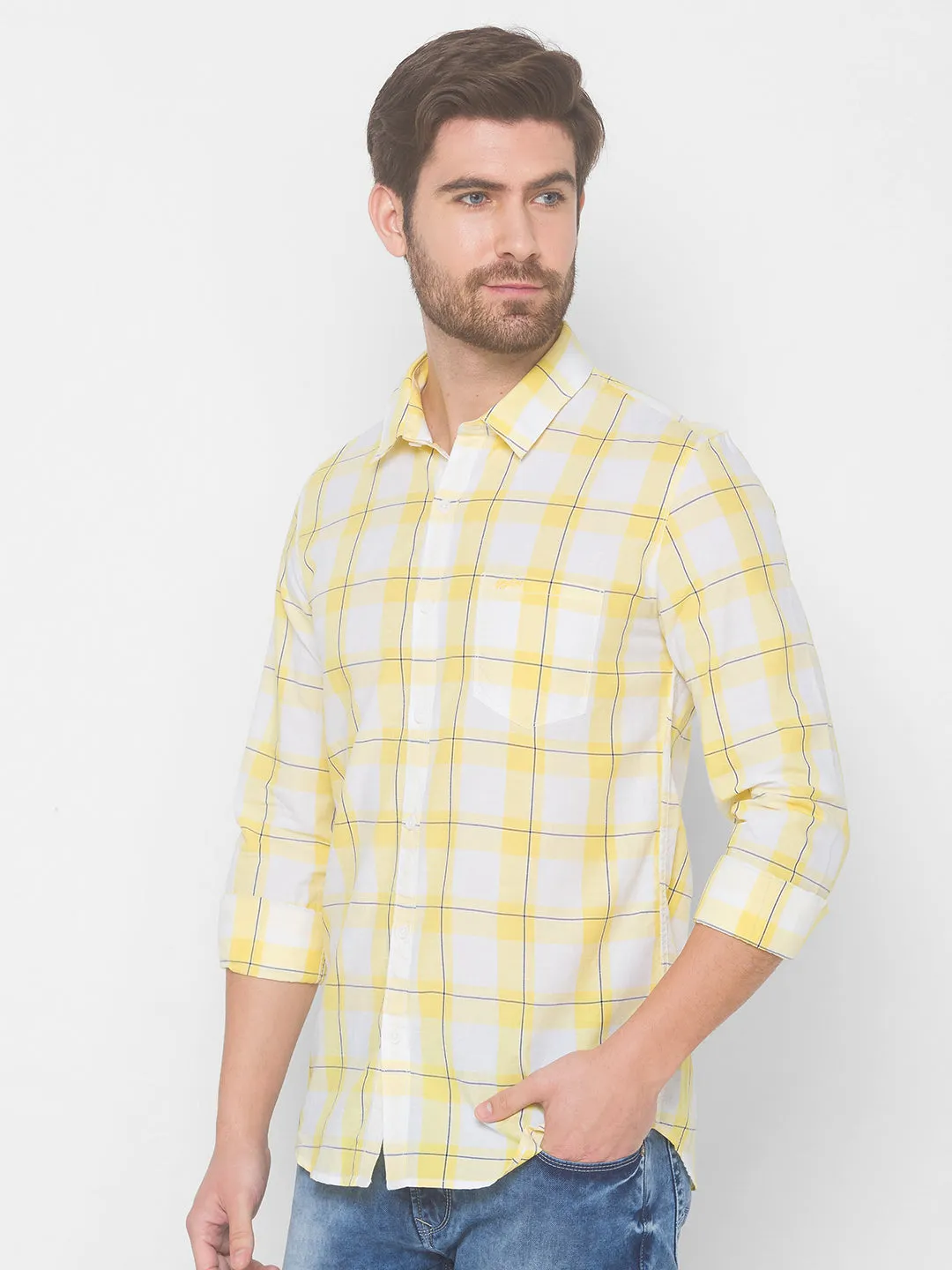 Spykar Men Lime Yellow Cotton Shirts (Slim)