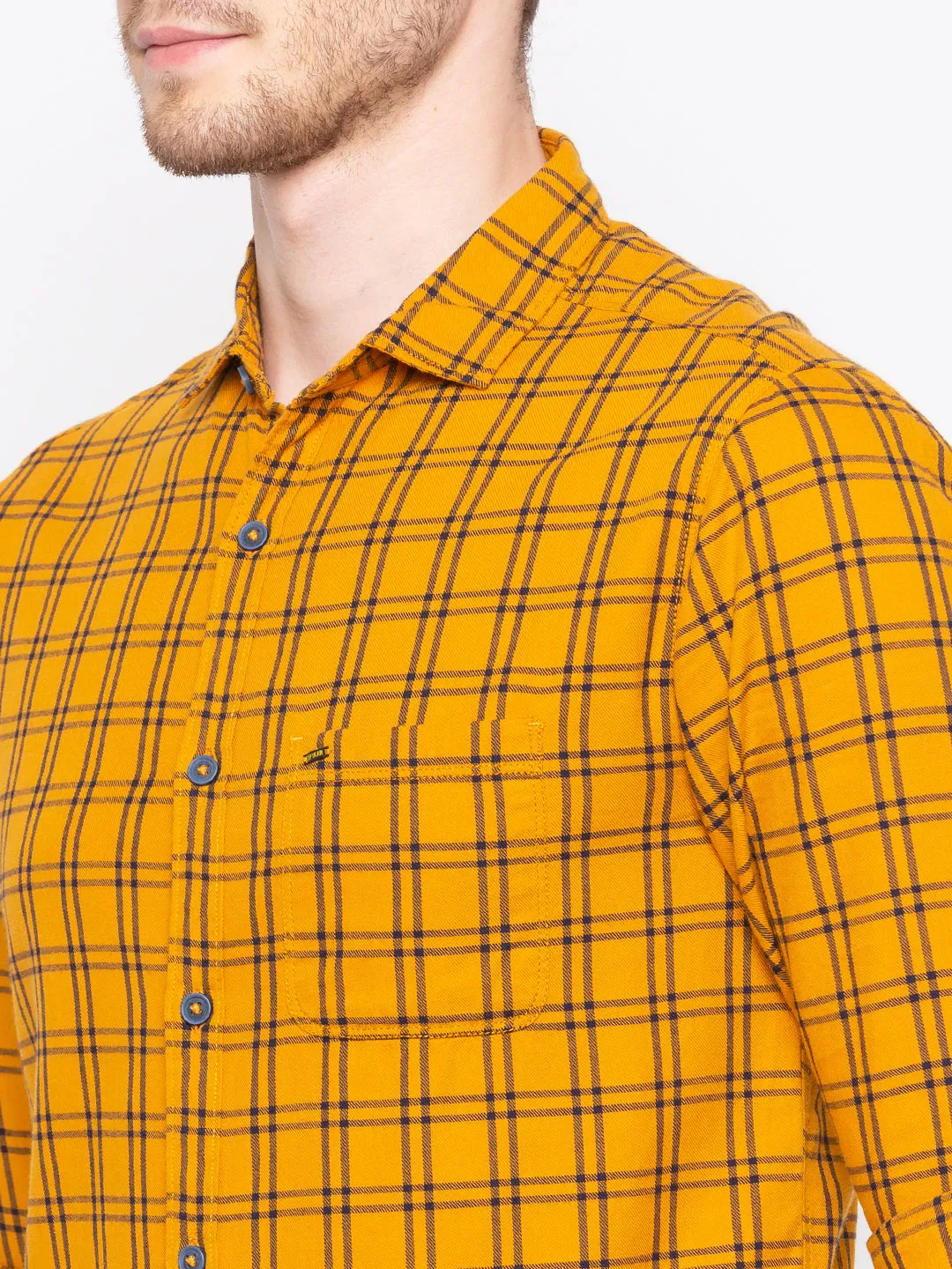 Spykar Men Mustard Checked Slim Fit Casual Shirt