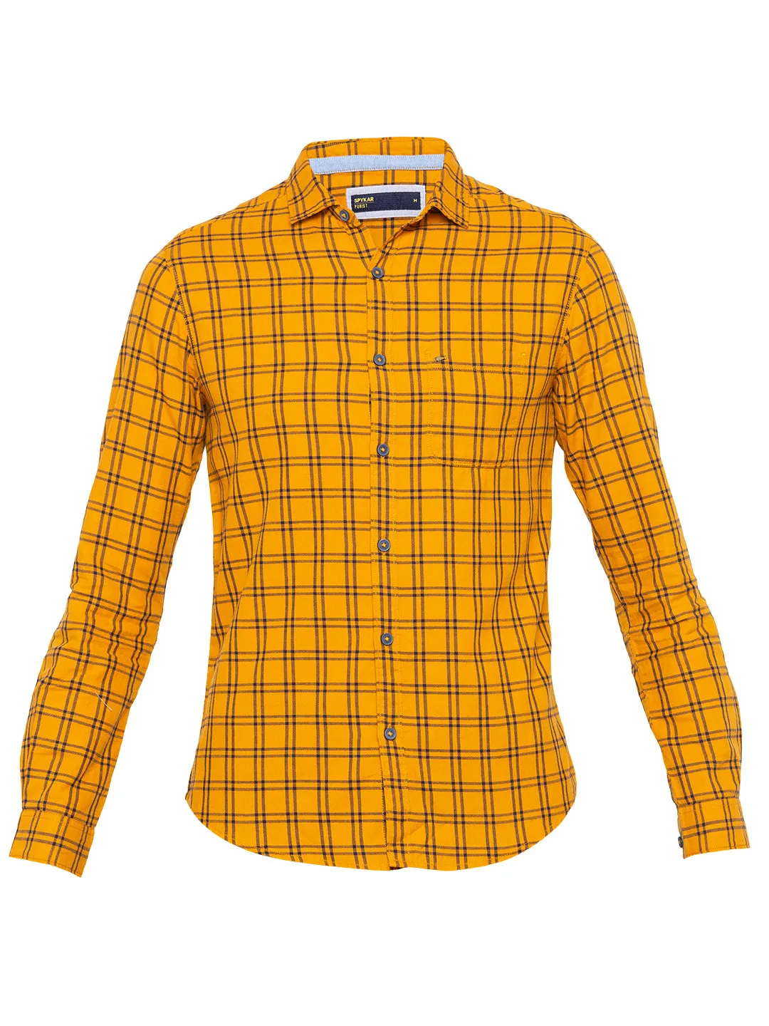 Spykar Men Mustard Checked Slim Fit Casual Shirt