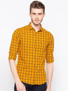 Spykar Men Mustard Checked Slim Fit Casual Shirt