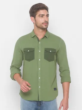 Spykar Men Olive Cotton Shirts (Slim)