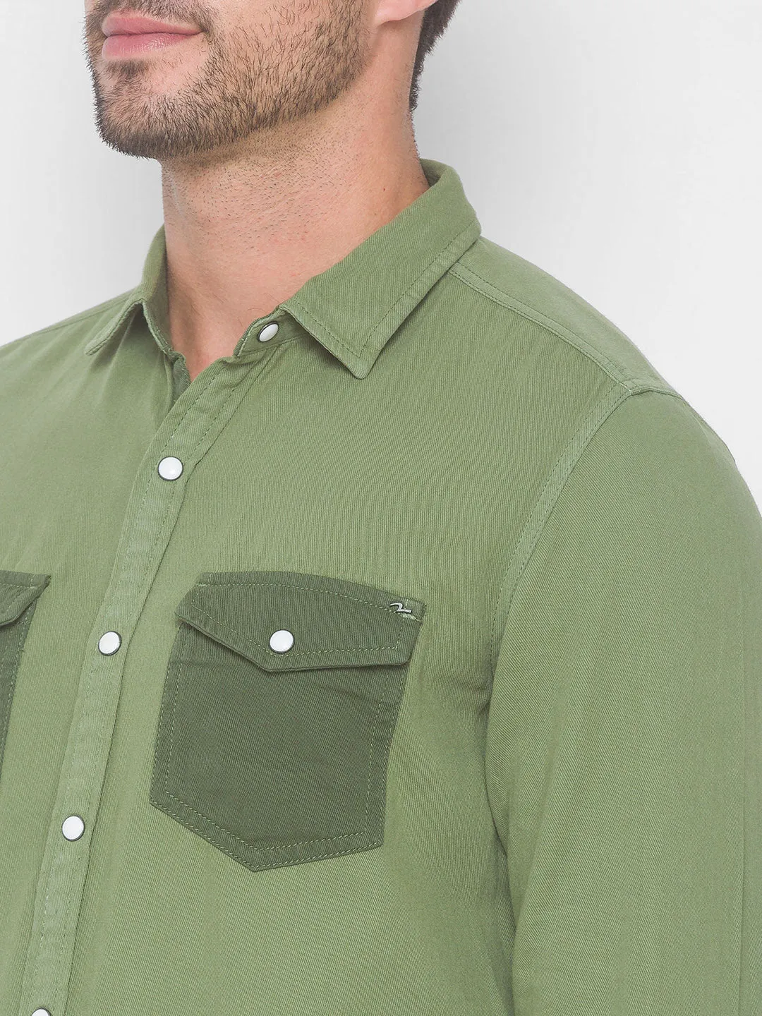 Spykar Men Olive Cotton Shirts (Slim)