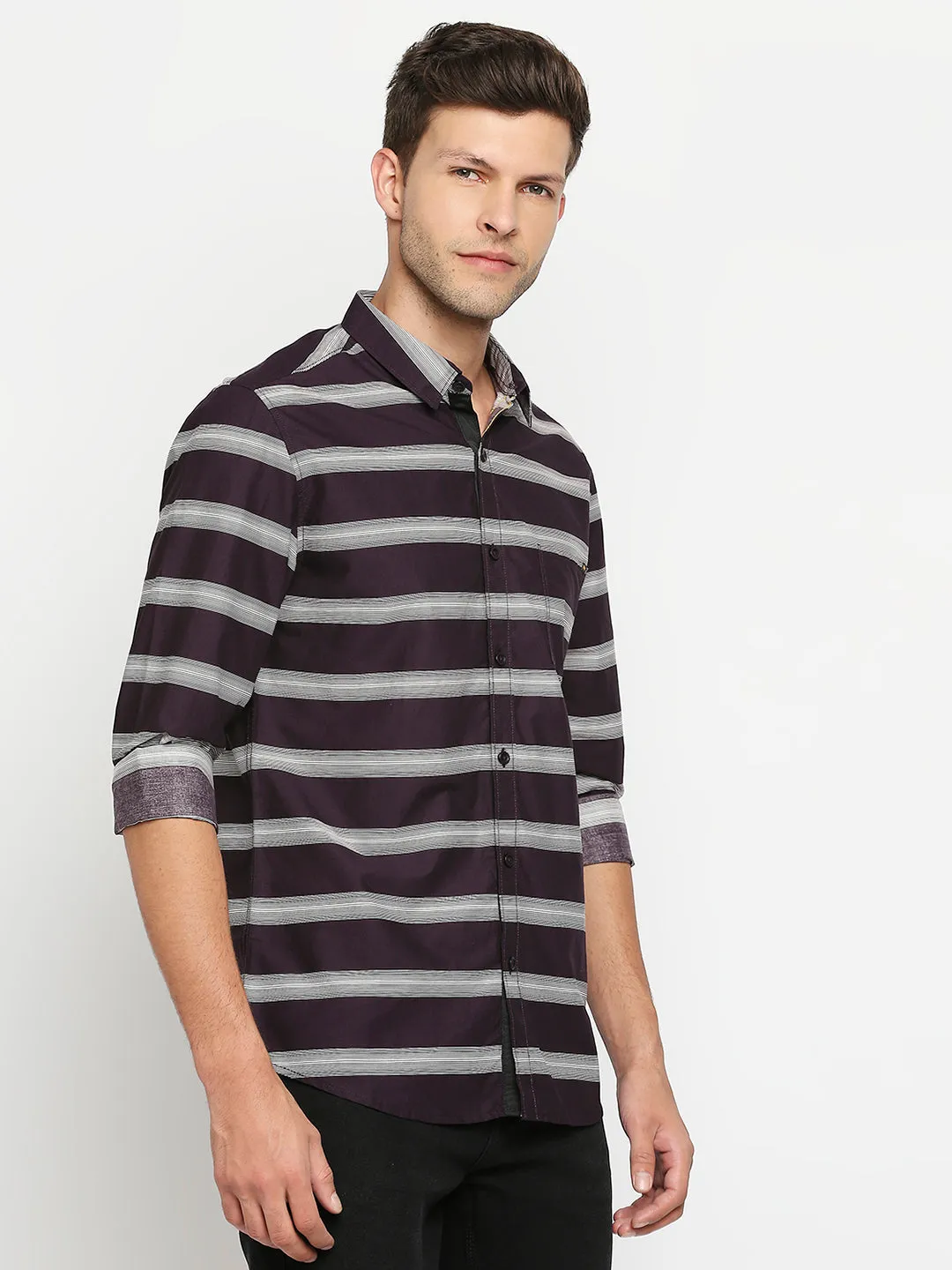 Spykar Men Red Slim Fit Full Sleeve Striped Shirt