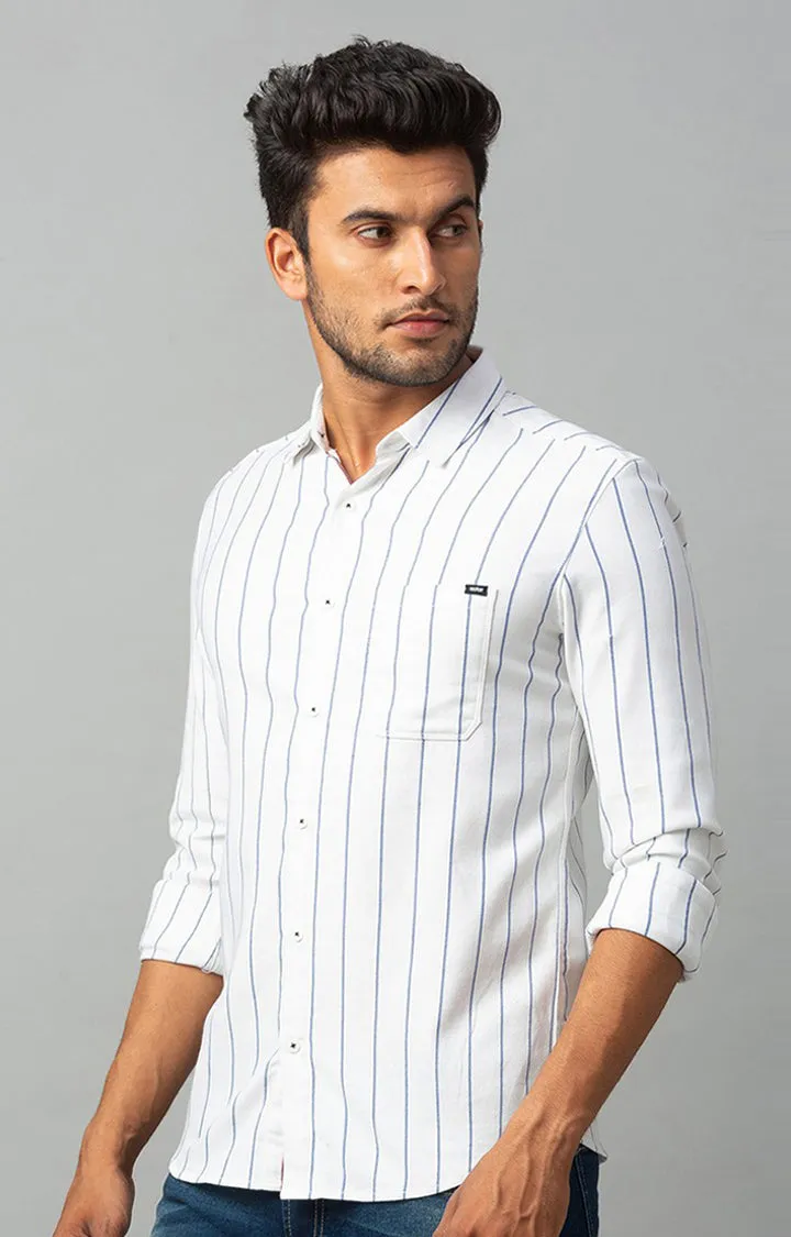 Spykar Men White Cotton Striped Casual Shirts