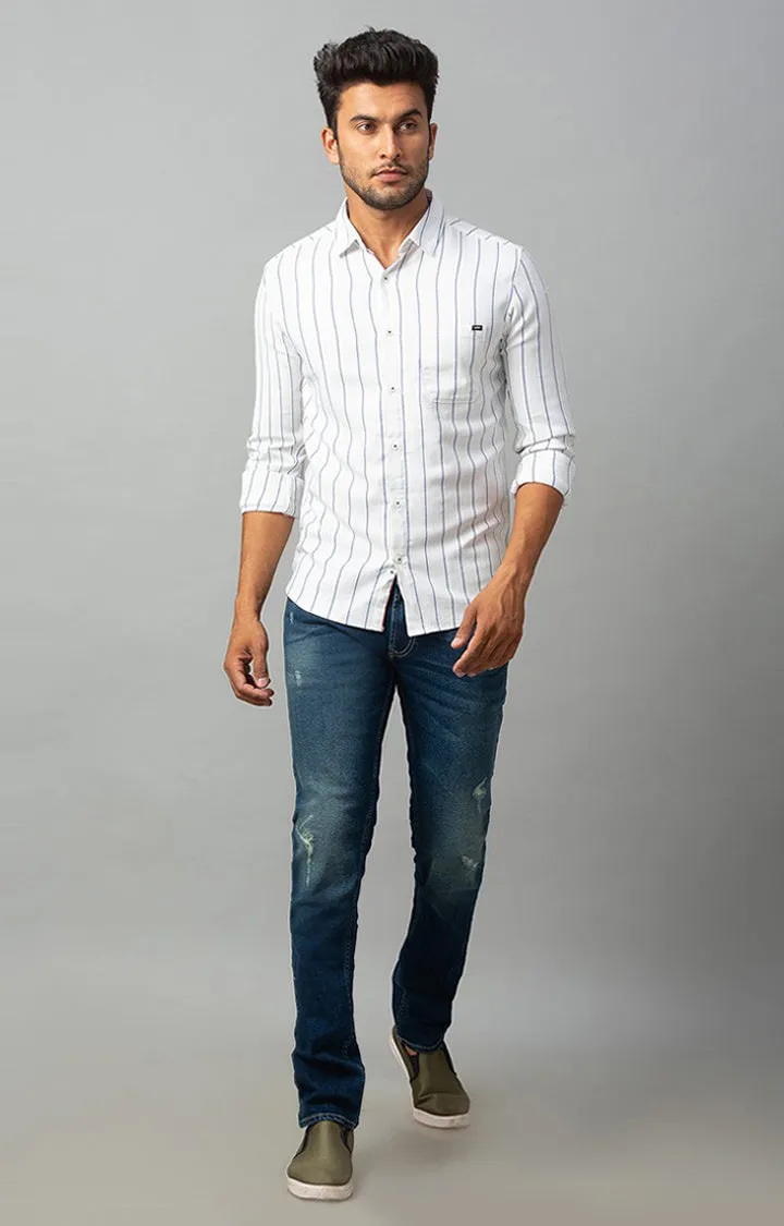 Spykar Men White Cotton Striped Casual Shirts