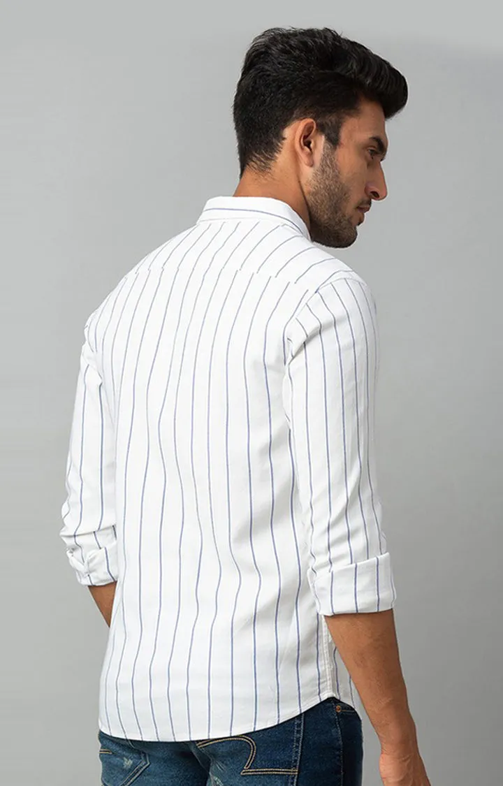 Spykar Men White Cotton Striped Casual Shirts