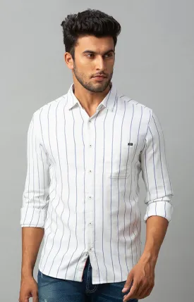 Spykar Men White Cotton Striped Casual Shirts