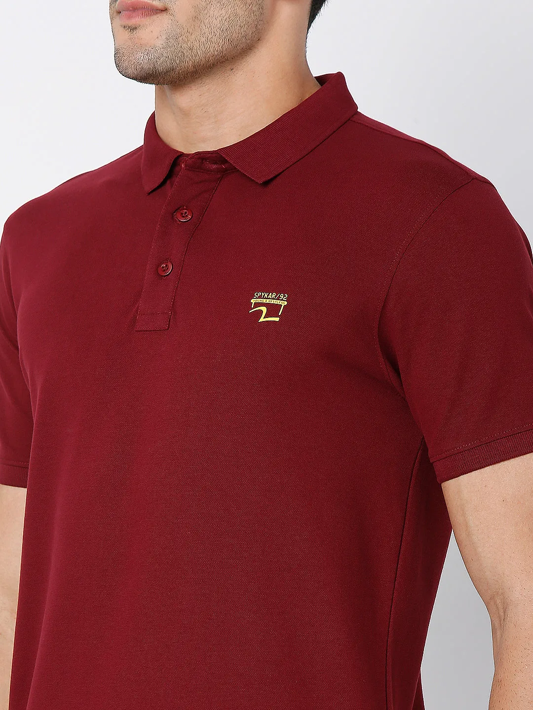 Spykar Men Wine Cotton Half Sleeve Plain Casual Polo T-Shirt