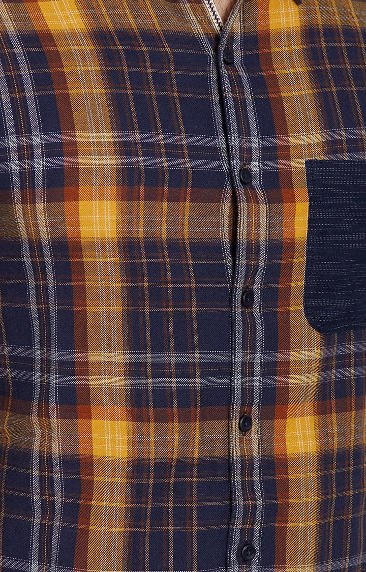 Spykar Men Yellow & Navy Checked Slim Fit Casual Shirt