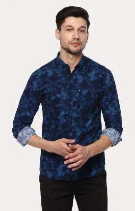 Spykar Men'S Blue Cotton Camouflage Casual Shirts