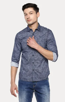 Spykar Men'S Blue Cotton Printed Casual Shirts