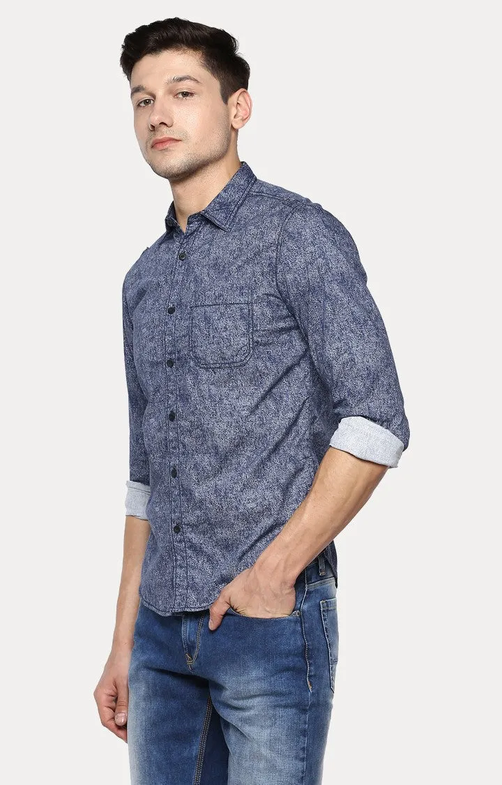 Spykar Men'S Blue Cotton Printed Casual Shirts