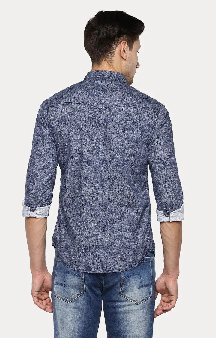 Spykar Men'S Blue Cotton Printed Casual Shirts