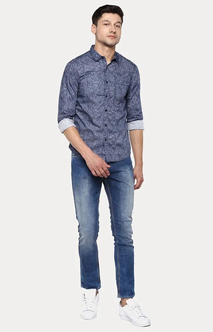 Spykar Men'S Blue Cotton Printed Casual Shirts