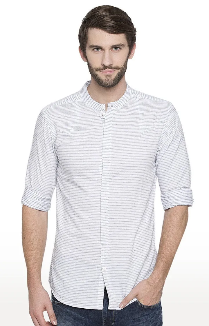 Spykar Men'S Grey Cotton Striped Casual Shirts