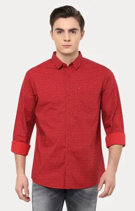 Spykar Men'S Red Cotton Printed Casual Shirts