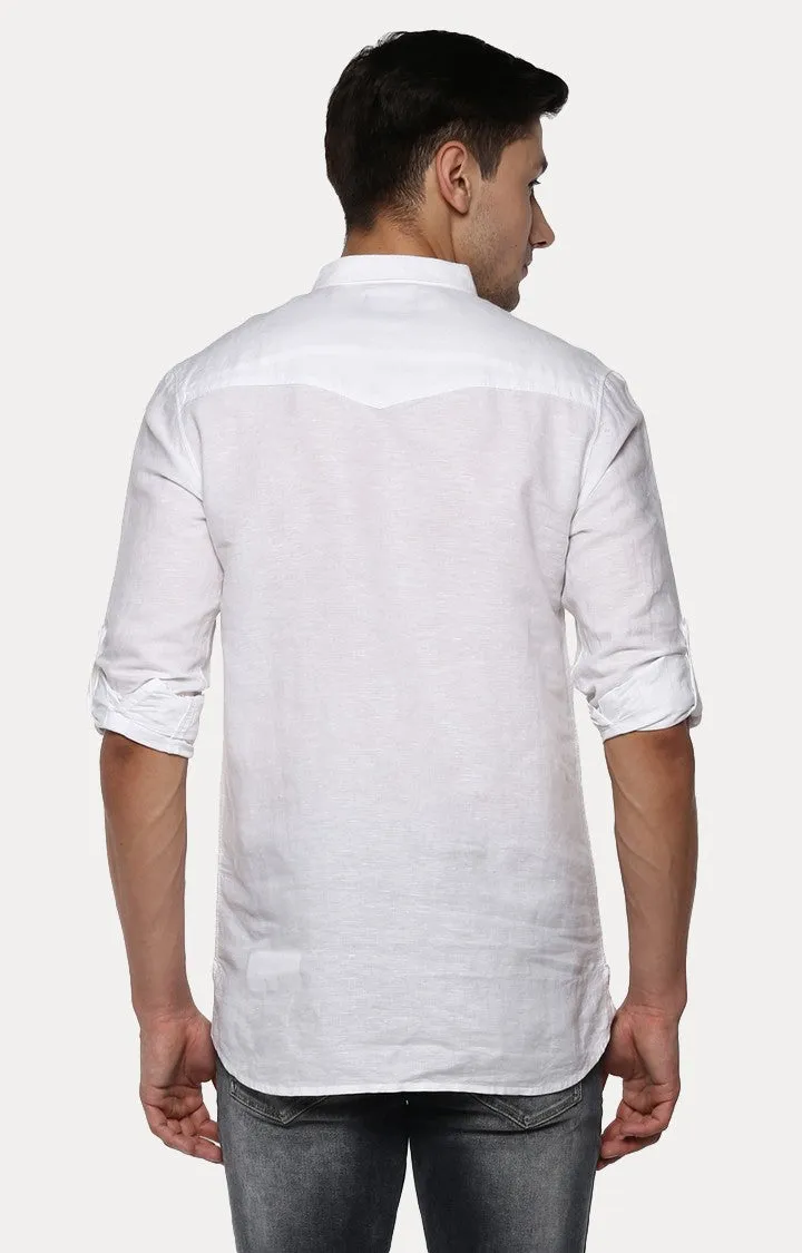 Spykar Men'S White Cotton Melange Casual Shirts