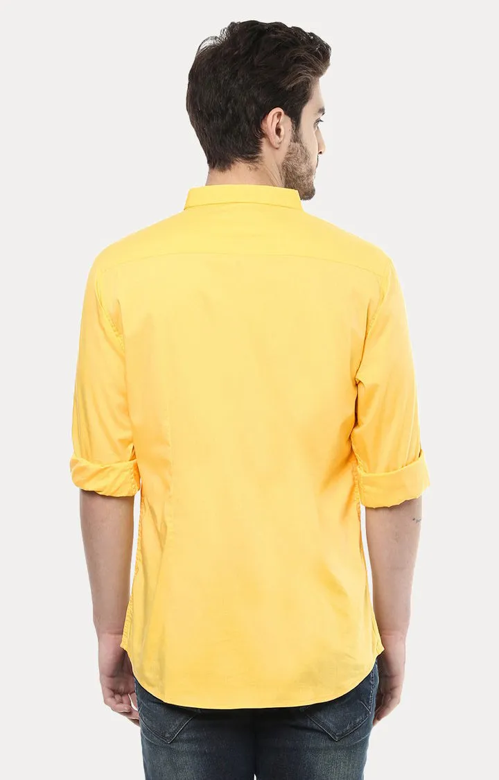 Spykar Men'S Yellow Cotton Solid Casual Shirts