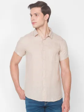 Spykar Slim Fit Beige Cotton Men Shirt