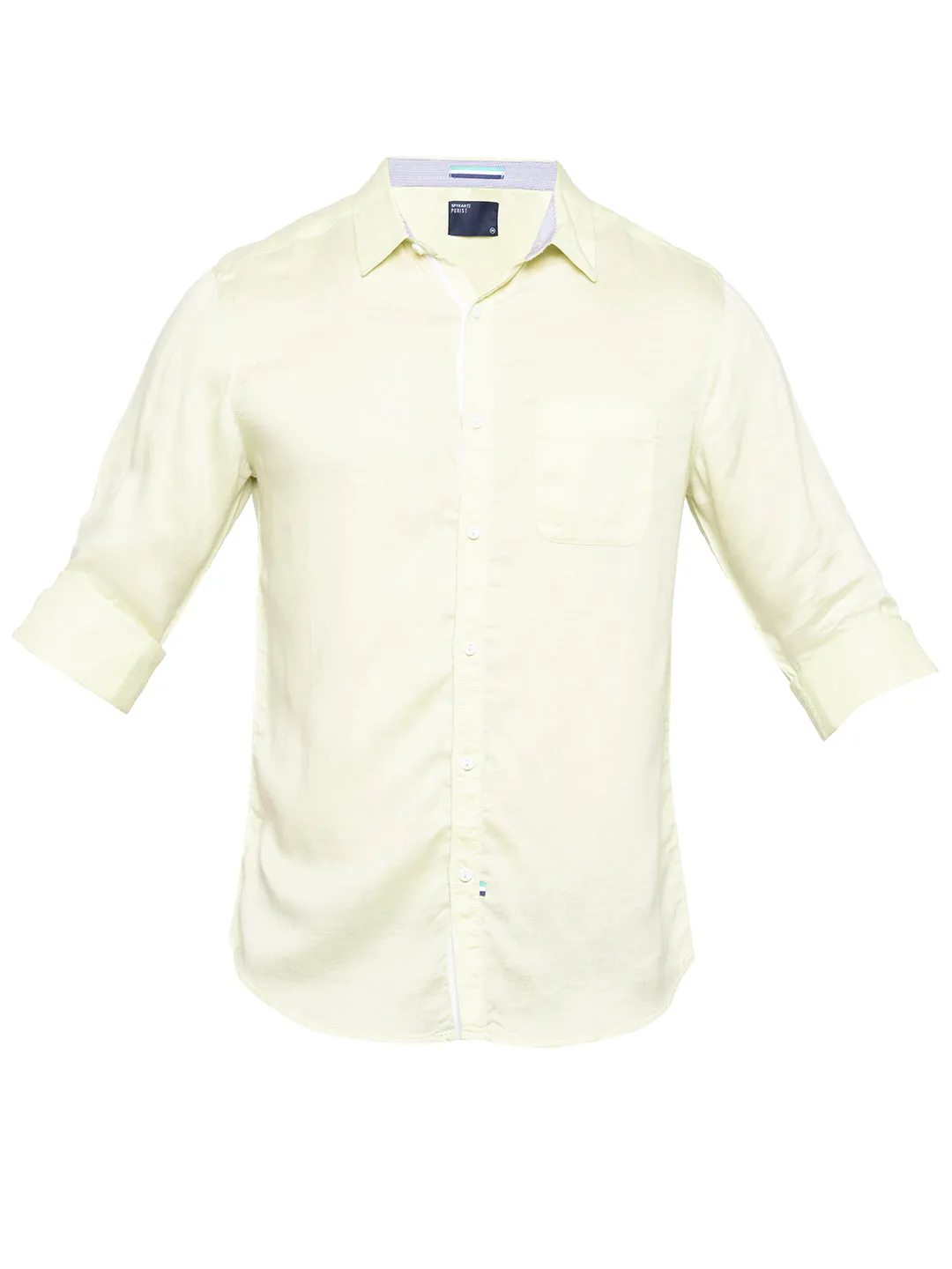 Spykar Slim Fit Men Yellow Cotton Casual Shirt