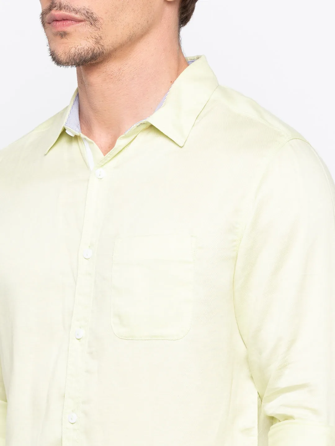 Spykar Slim Fit Men Yellow Cotton Casual Shirt