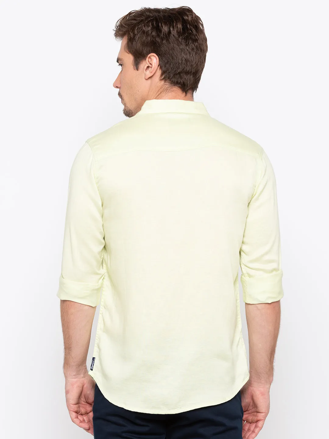 Spykar Slim Fit Men Yellow Cotton Casual Shirt