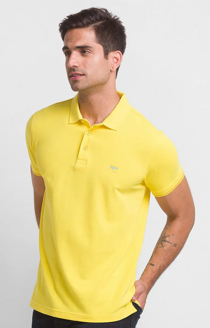 Spykar Sulphur Yellow Half Sleeve Plain Casual Polo T-Shirt For Men