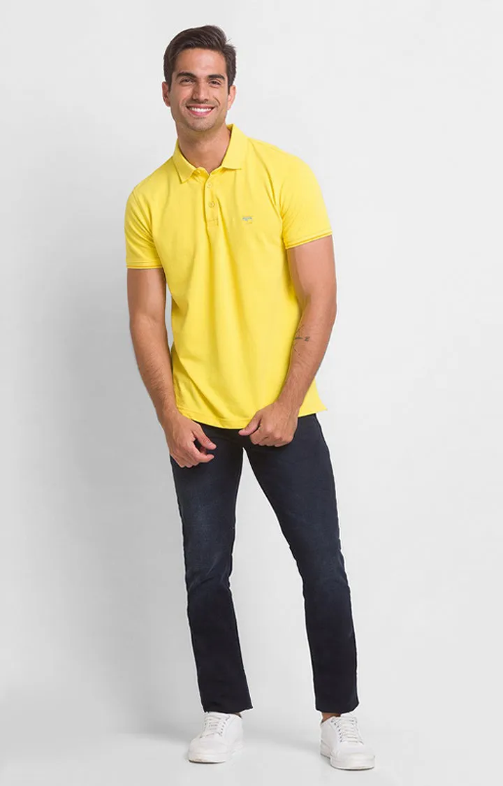 Spykar Sulphur Yellow Half Sleeve Plain Casual Polo T-Shirt For Men