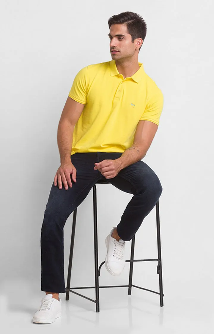 Spykar Sulphur Yellow Half Sleeve Plain Casual Polo T-Shirt For Men