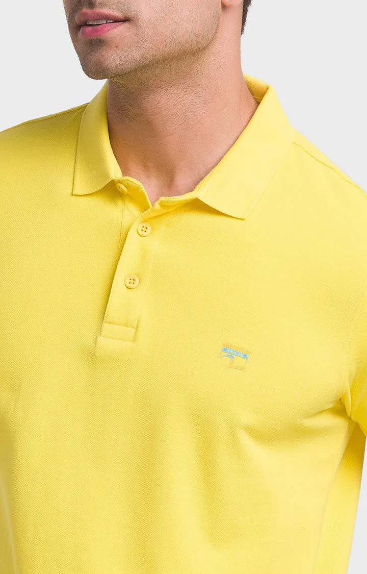 Spykar Sulphur Yellow Half Sleeve Plain Casual Polo T-Shirt For Men