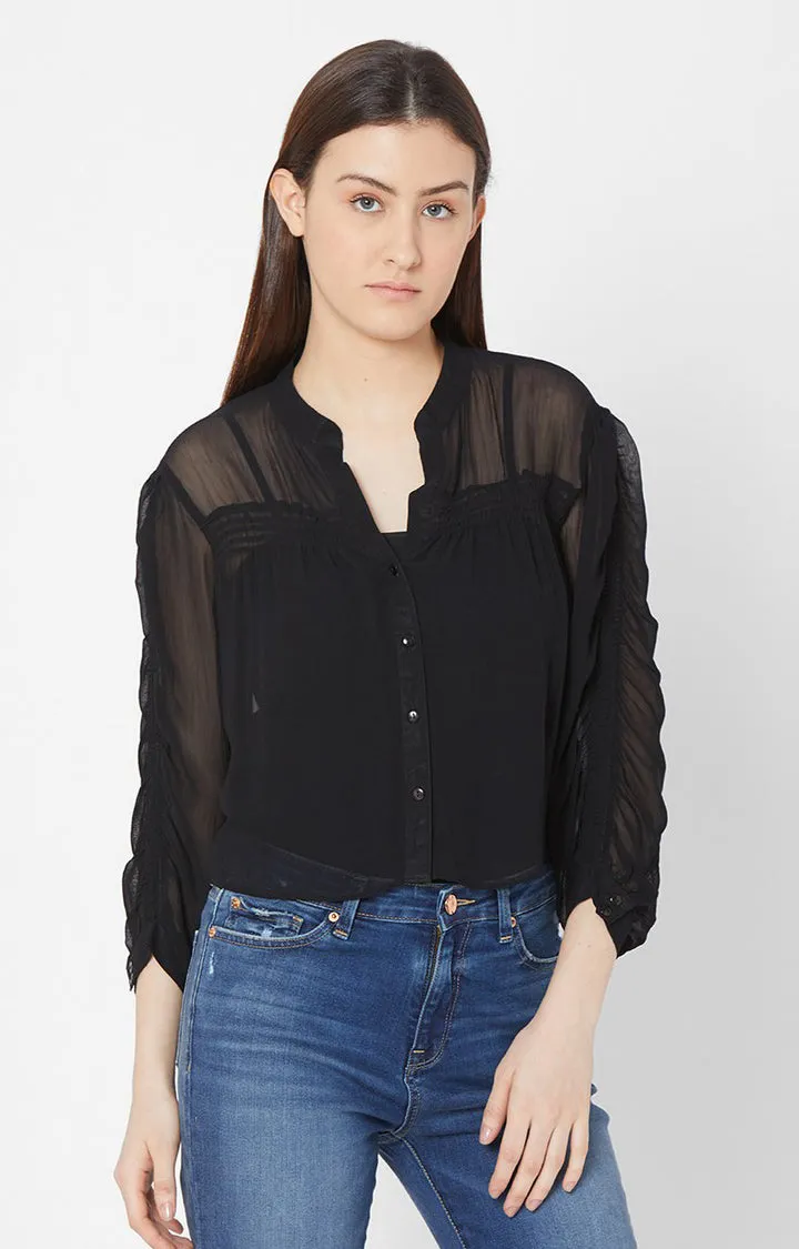 Spykar Women Black Cotton Casual Shirts (Regular)