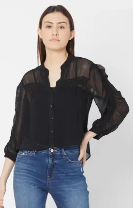 Spykar Women Black Cotton Casual Shirts (Regular)