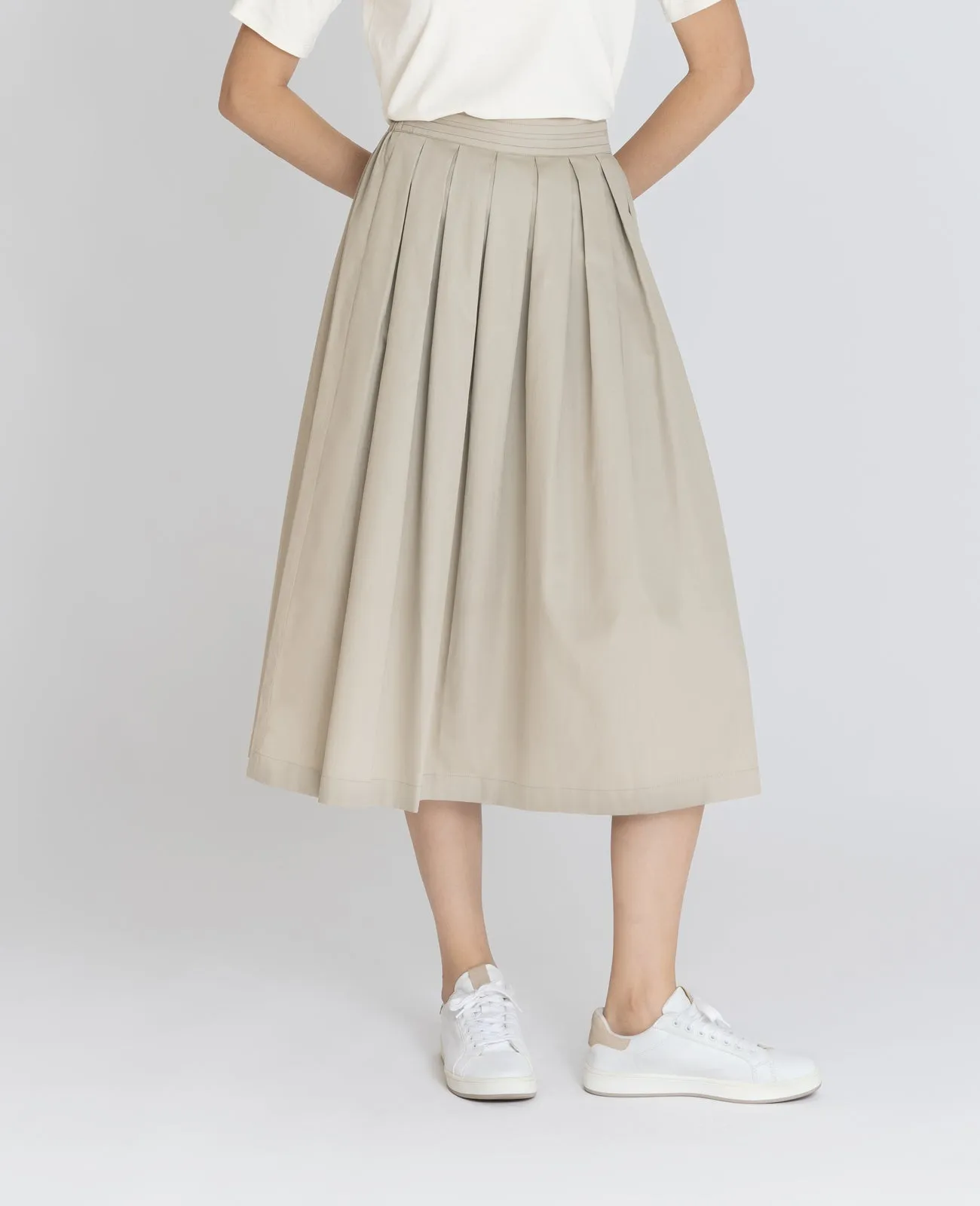 Supima Poplin Pleated Midi Skirt