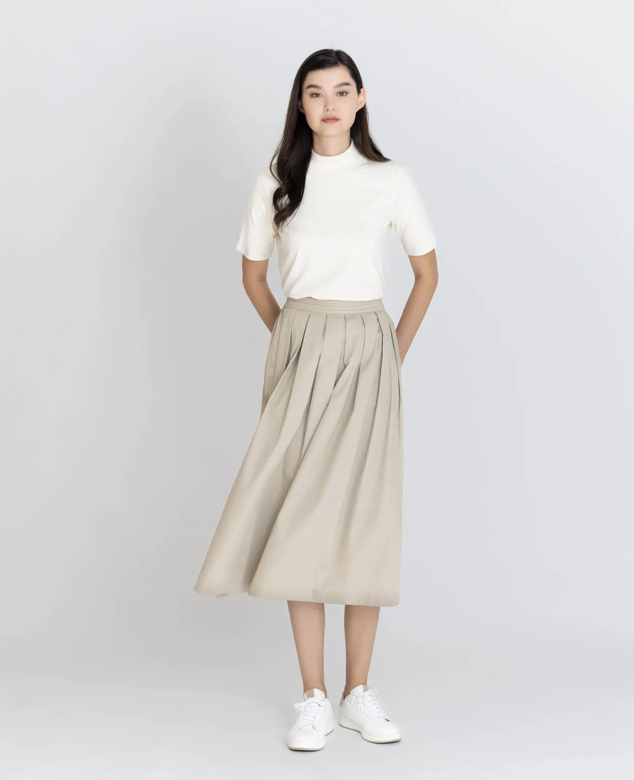 Supima Poplin Pleated Midi Skirt