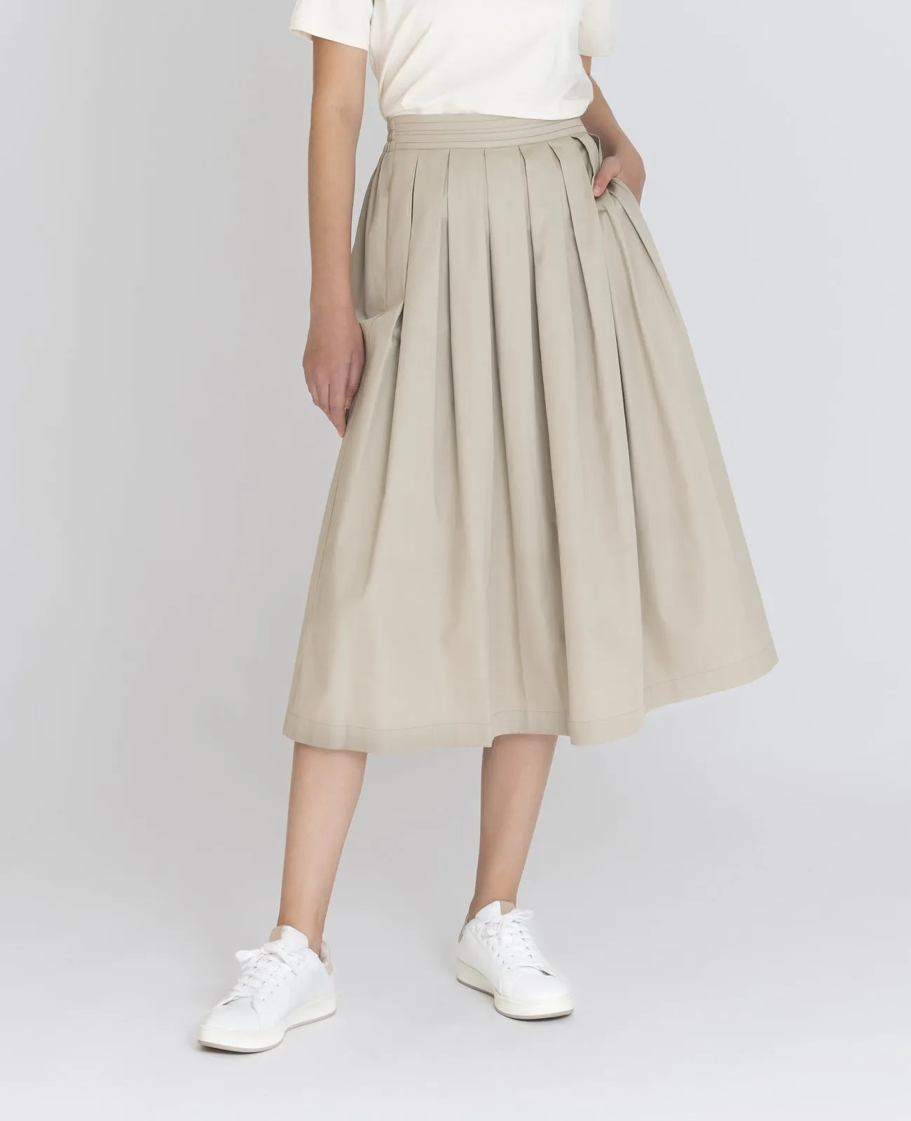 Supima Poplin Pleated Midi Skirt