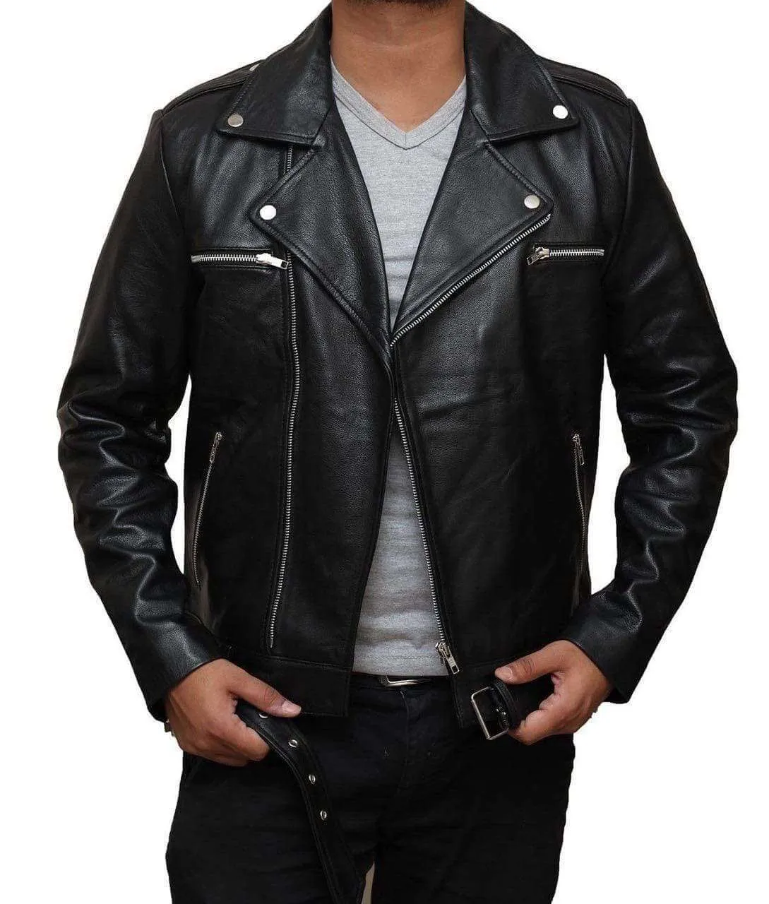 The Walking Dead Negan Jeffrey Dean Morgan Black Real Leather Jacket