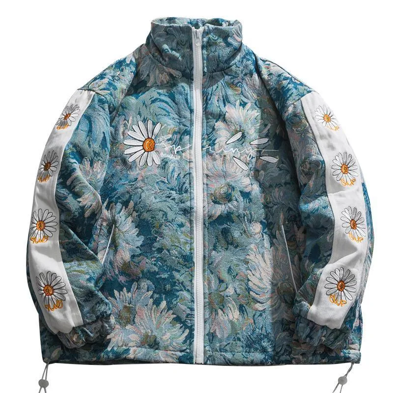 Thickened Stand-Up Collar Embroidery Puffer Jacket