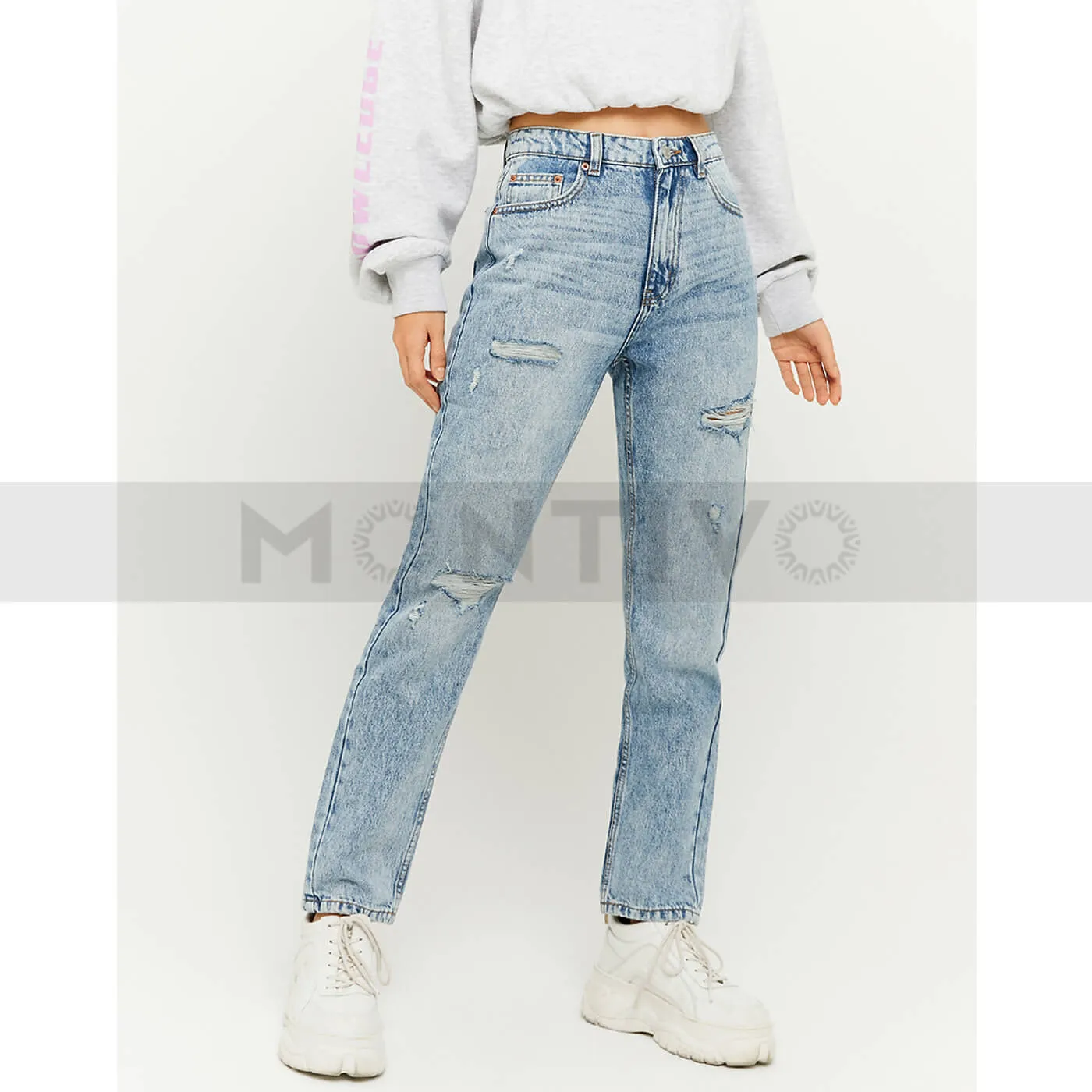 TW High Waist Mom Ripped Jeans