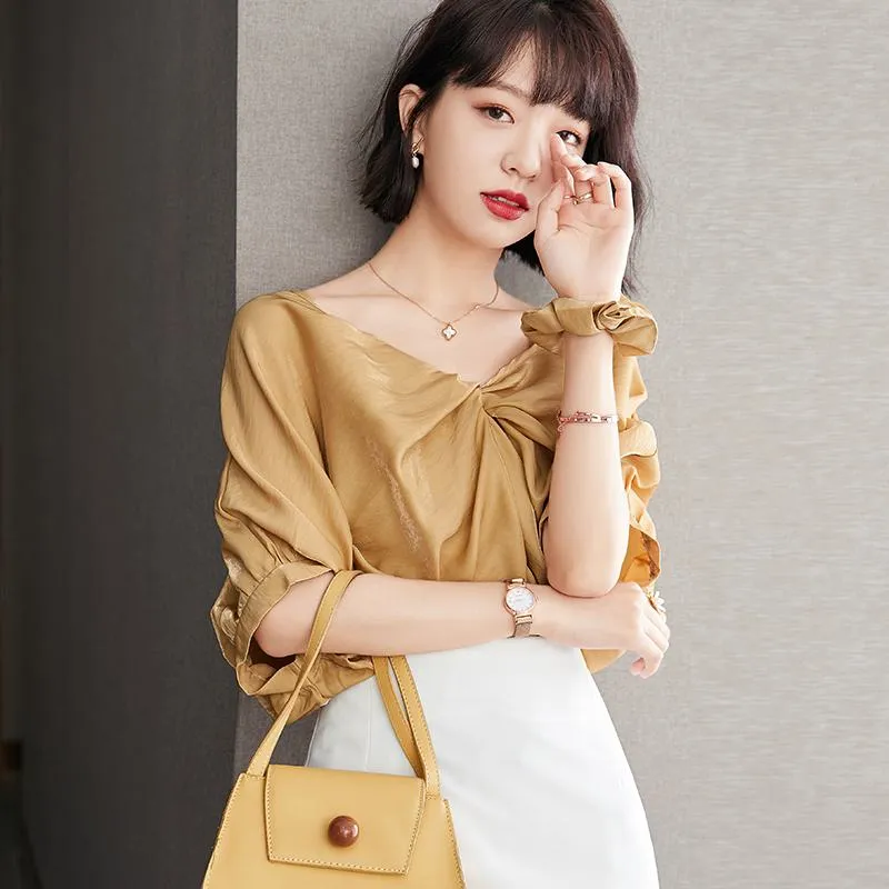 Twisted Knot Elegance Chiffon Two-Sided Wear Loose Fit Blouse