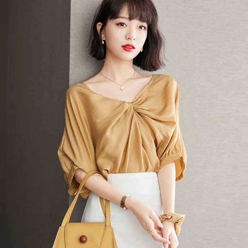 Twisted Knot Elegance Chiffon Two-Sided Wear Loose Fit Blouse