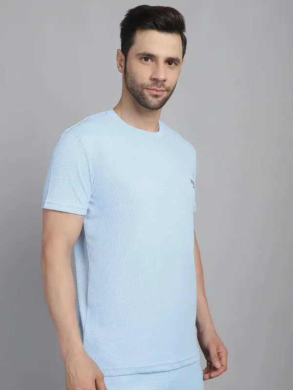 Vimal Jonney Solid Blue Round Neck Polyester Lycra Half sleeves Tshirt For Men